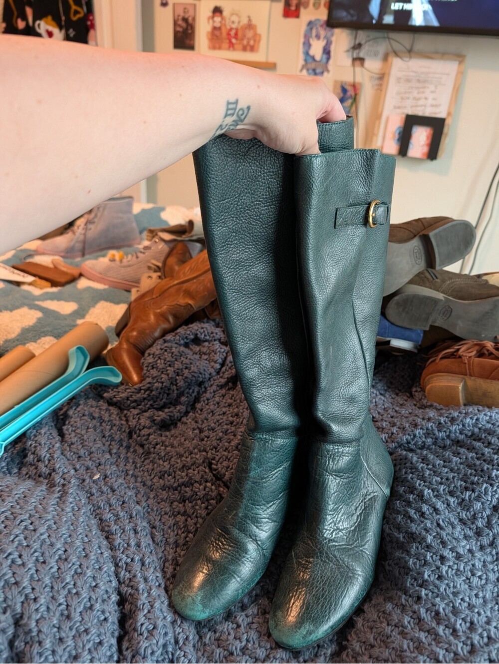 Steve Madden Intyce Teal Green Tall Wedge Boots